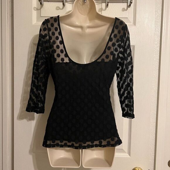 Guess Sheer Overlay Polka Dot Blouse Size Large - Picture 3 of 6